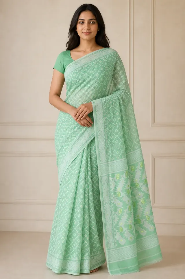 Mint Lattice Jamdani Saree