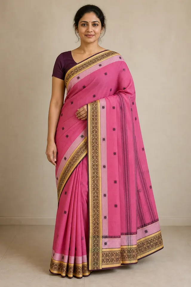 Rose Pink Daniakhali Cotton Saree